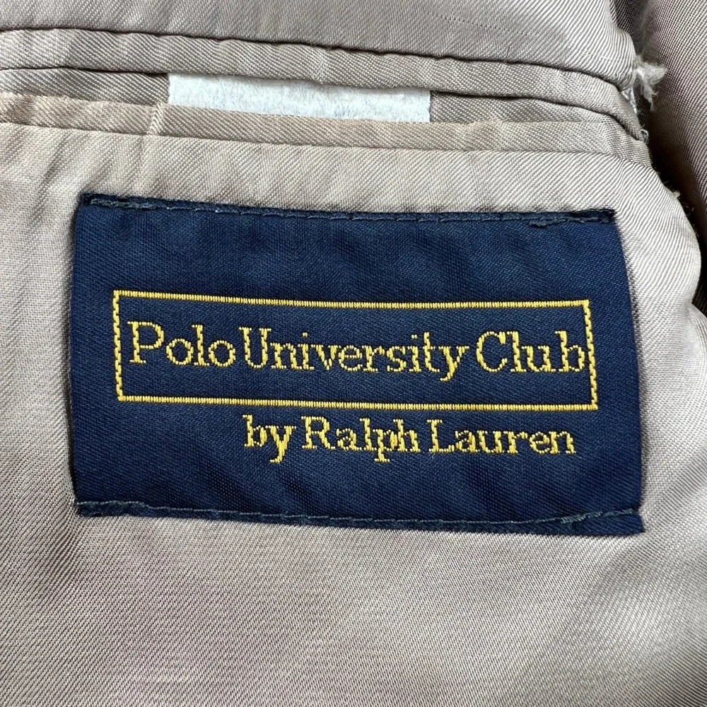 VTG 90s Polo University Club Ralph Lauren Brown Houndstooth Silk Wool Blazer 44R
